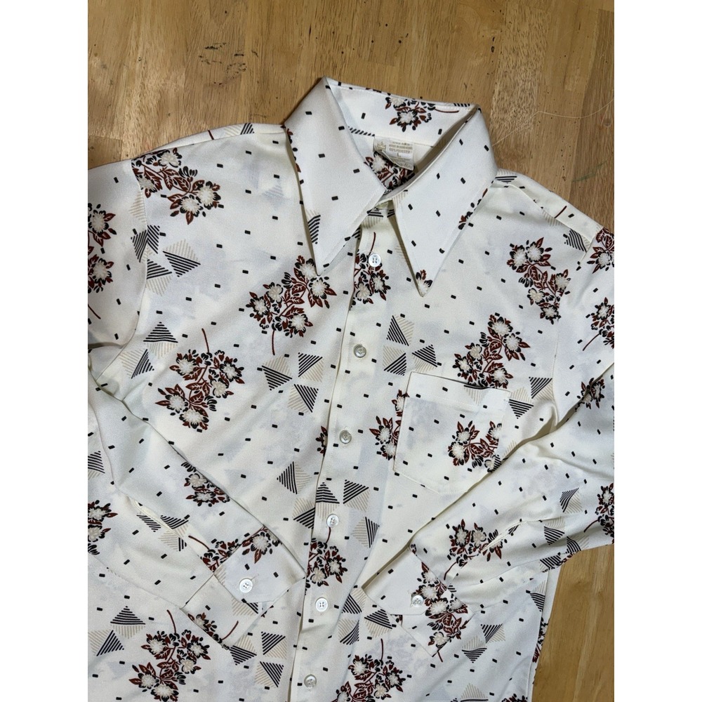 Vintage Sears Kings Road Shirt Mens L Floral Geometric Disco Long Sleeve 70s